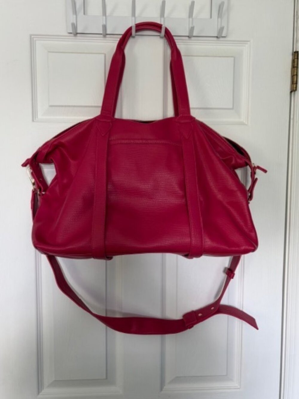 Soft Faux Leather Overnight Bag- hot pink